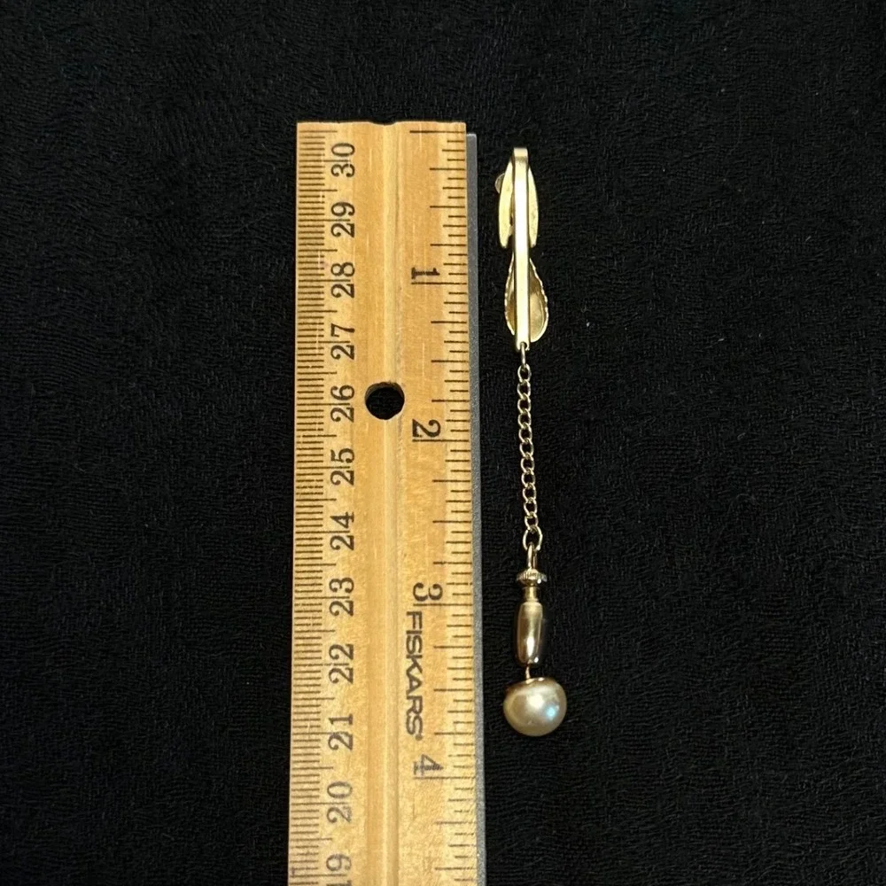 Vintage Hickok USA Tie Clip with Chain &‎ Faux Pearl Drop